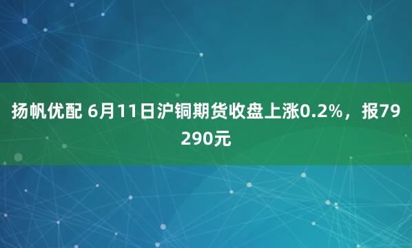 扬帆优配 6月11日沪铜期货收盘上涨0.2%，报79290元